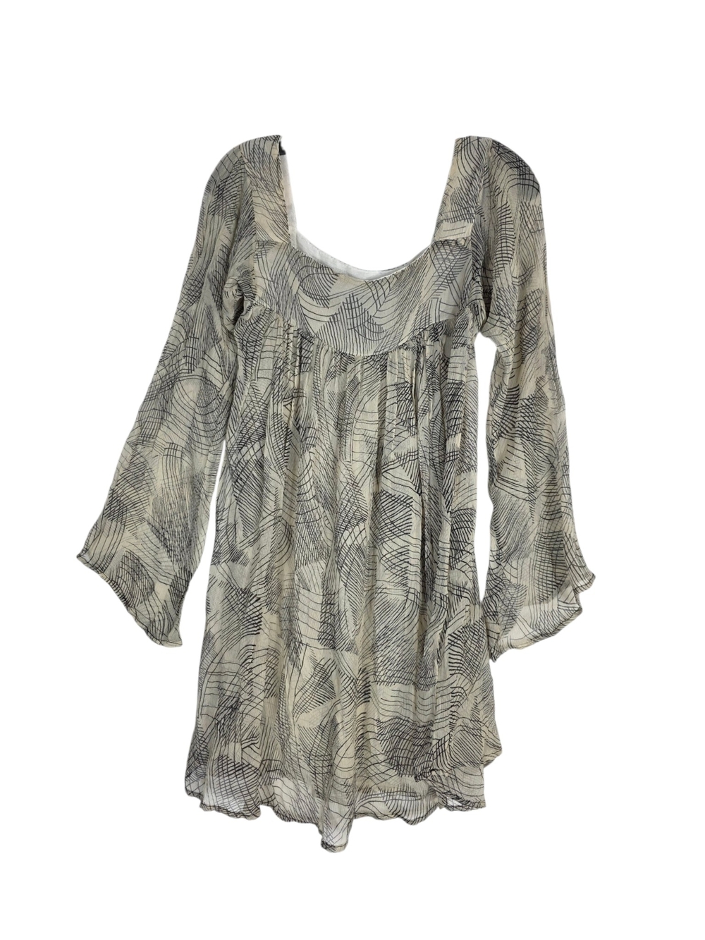 Winter Kate Vintage Silk Sheer Scoop-Neck Tunic Abstract Print bell sleeves